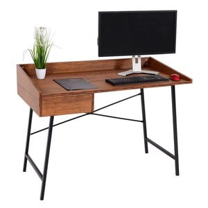 Schreibtisch MCW-J97, Bürotisch Computertisch, Schublade 3D-Struktur 98x114x60cm MVG-zertifiziert ~ braun