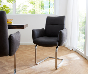 Freischwinger Jova-Flex mit Armlehnen Anthrazit Vintage Freischwinger flach Edelstahl Taschenfederkern