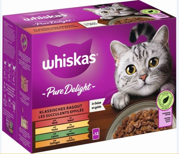 Bild 1 von Whiskas Multipack Pure Delight Klassisches Ragout Katzenfutter 12 x 85 g