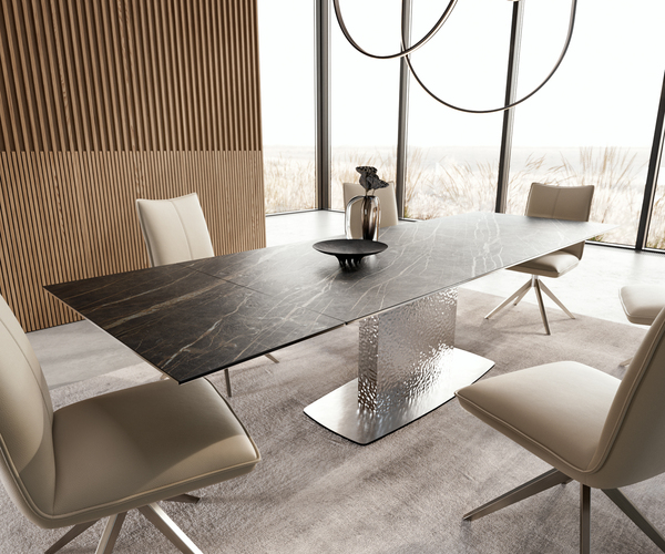 Bild 1 von Esstisch Edge 200-300x100 Keramik Laminam®Noir Desir Braun Wave Edelstahl ausziehbar