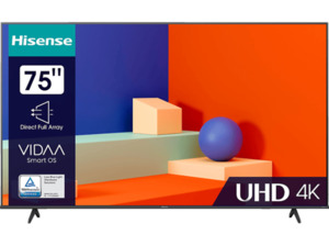 HISENSE 75A6K LED TV (Flat, 75 Zoll / 189 cm, UHD 4K, SMART TV, VIDAA), Schwarz