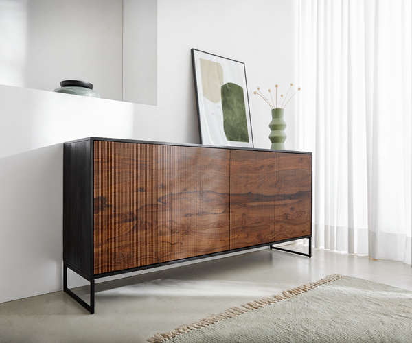 Bild 1 von Sideboard Vaag 170 cm Sheesham Natur Mango Schwarz 4 Türen