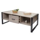 Bild 1 von Couchtisch MCW-A27b, Beistelltisch Wohnzimmertisch, 3D-Struktur, 45x110x60cm MVG-zertifiziert, Metall ~ Eiche-Optik