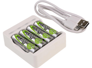 ANSMANN Basic IV Ladegerät inkl. 4x AA 1300 mAh Akku Universal, Nickel-Metallhydrid, Weiß, Weiß