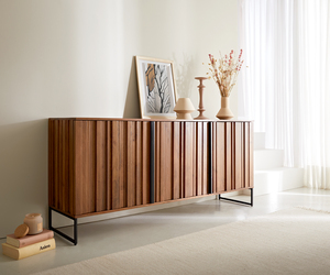 Sideboard Sivela 165 cm Mango Braun Metall Schwarz 3 Türen