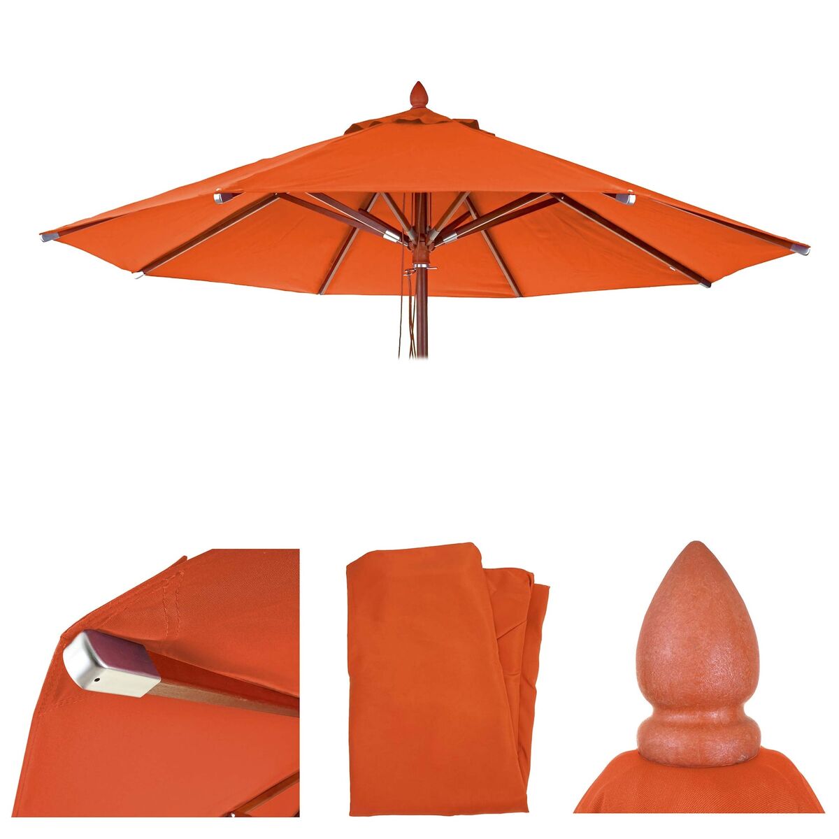 Bild 1 von Ersatz-Bezug für Gastronomie Holz-Sonnenschirm MCW-C57, Sonnenschirmbezug Ersatzbezug, rund Ø4m Polyester 3kg ~ terracotta