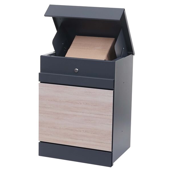 Bild 1 von Paketkasten MCW-K41, Paketbox Paketfach Paketstation Briefkasten, Metall ~ verzinkt anthrazit-Holzoptik