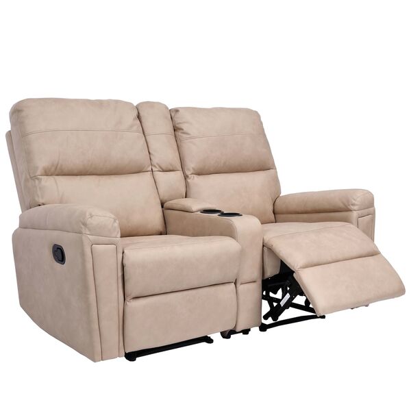 Bild 1 von 2er Kinosessel MCW-K17, Relaxsessel Fernsehsessel Sofa, Nosagfederung Getränkehalter Fach ~ Stoff/Textil beige