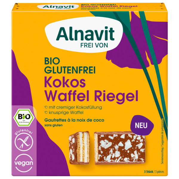 Bild 1 von Alnavit Bio Kokos Waffel Riegel glutenfrei vegan 75g