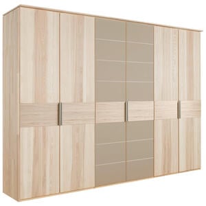 Valdera Kleiderschrank, Taupe, Esche, Holzwerkstoff, Kernesche, massiv, 6 Fächer, 299x224.8x57 cm, Goldenes M, Typenauswahl, Beimöbel erhältlich, umfangreiches Zubehör in verschiedenen Holzarten