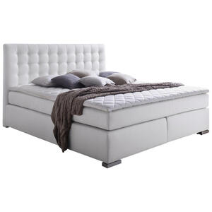 Livetastic Boxspringbett, Weiß, Textil, H2 + H3, Höhe ca. 19 cm, 180x200 cm, Reach, Stoffauswahl, Schlafzimmer, Betten, Boxspringbetten