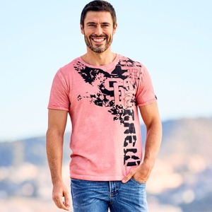 Herren-T-Shirt in Oil-Wash-Optik, Rose