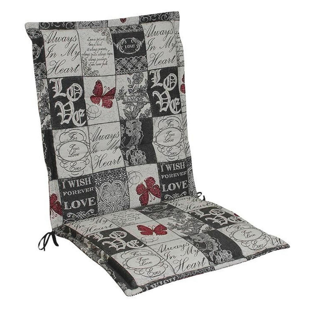 Bild 1 von Sesselauflage, Grau, Weiß, Dunkelrot, Textil, Karo, Füllung: Schaumstoff, Vlies, 48x4x109 cm, Made in Germany, Outdoor-Kissen, Sesselauflagen