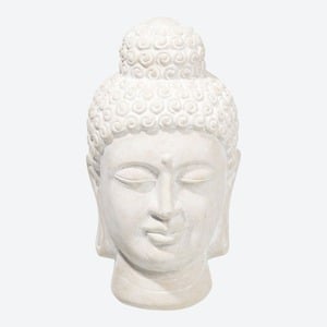 Deko-Buddha-Kopf aus Polyresin, ca. 12x12x22cm, White