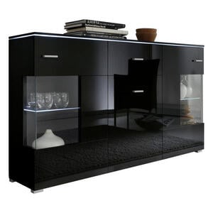 Livetastic Sideboard, Schwarz, Kunststoff, 3 Fächer, 1 Schubladen, 150x91x37 cm, Made in EU, Wohnzimmer, Kommoden & Sideboards, Sideboards