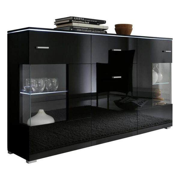 Bild 1 von Livetastic Sideboard, Schwarz, Kunststoff, 3 Fächer, 1 Schubladen, 150x91x37 cm, Made in EU, Wohnzimmer, Kommoden & Sideboards, Sideboards