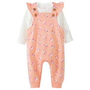 Newborn Strampler und Langarmbody im Set APRICOT / CREMEWEISS