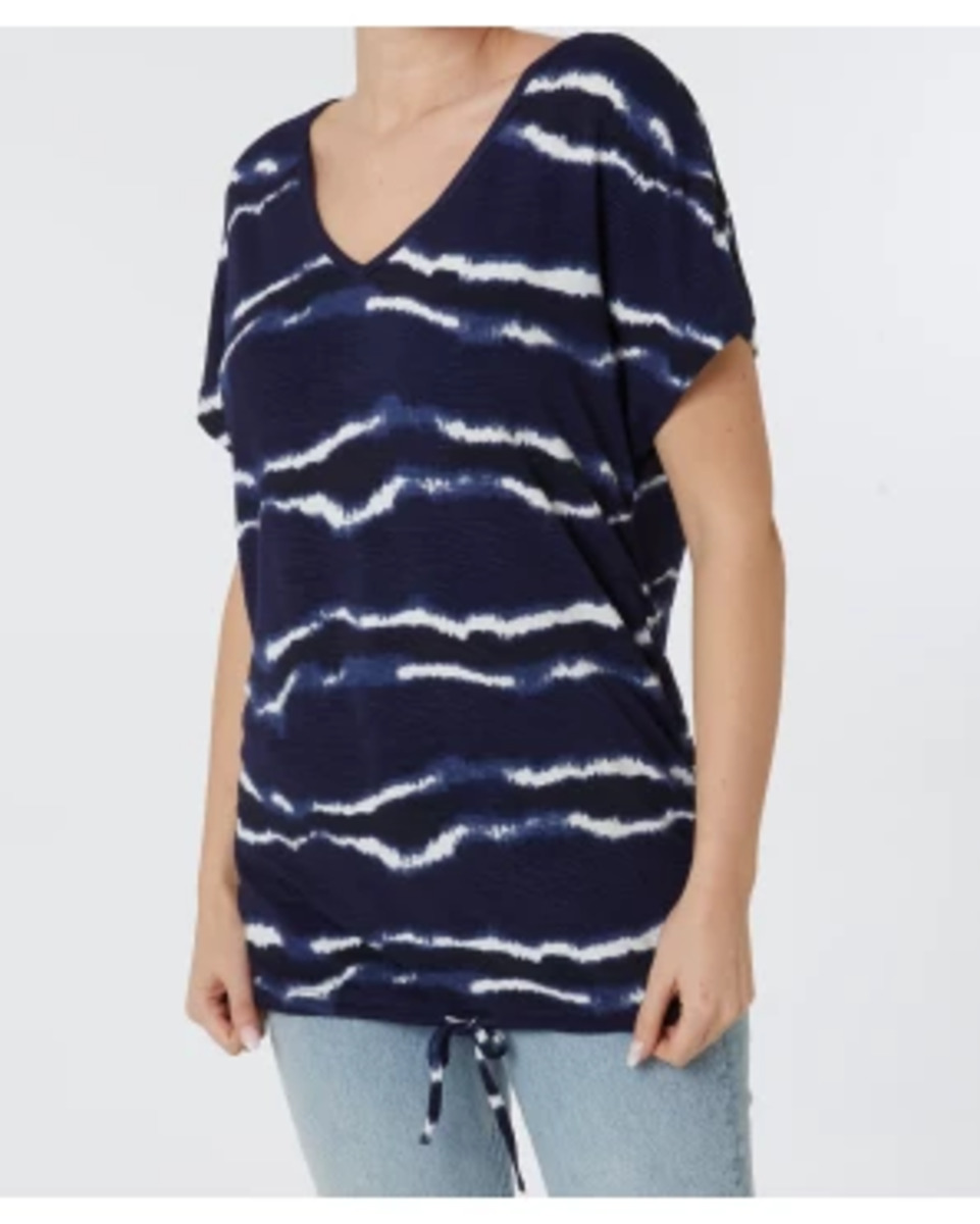 Bild 1 von Longshirt mit V-Ausschnitt, Janina, Tunnelzug, blau bedruckt