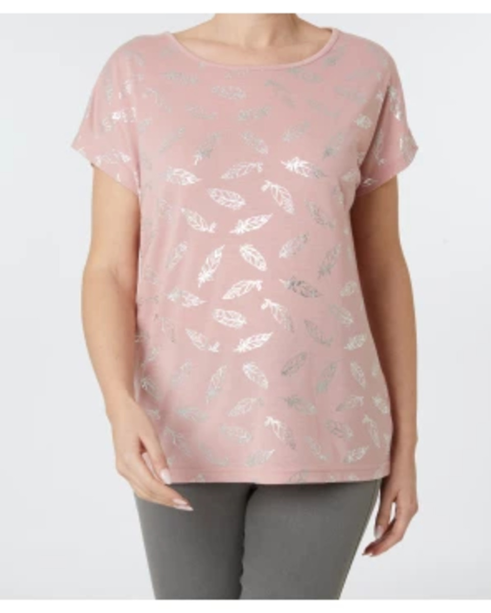 Bild 1 von T-Shirt Federn, Janina, Rundhalsausschnitt, rosa bedruckt