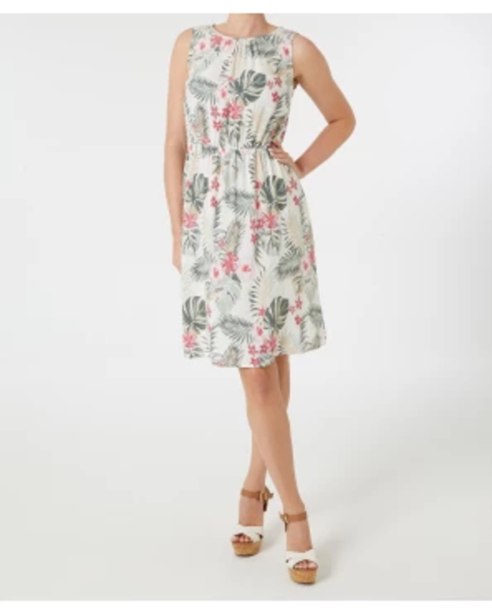 Bild 1 von Viskosekleid, Janina, elastischer Taillenbund, weiß bedruckt