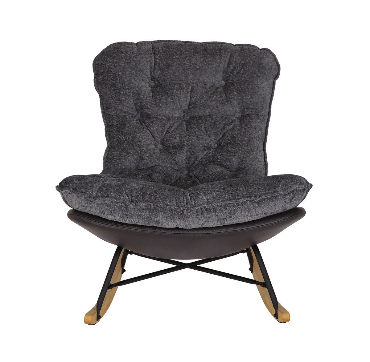 Bild 2 von gepolsterter Schaukelstuhl Relaxsessel mit Buchenholzsockel, grau & schwarz