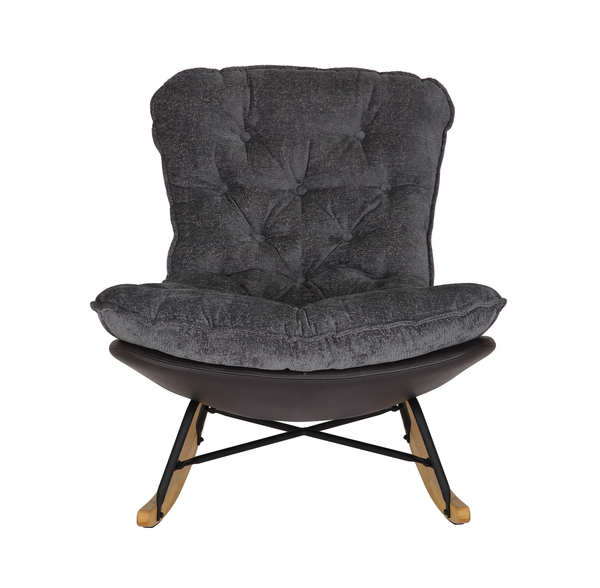 Bild 2 von gepolsterter Schaukelstuhl Relaxsessel mit Buchenholzsockel, grau & schwarz