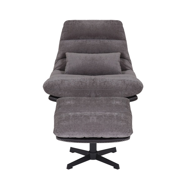 Bild 2 von gepolsterter Drehstul, Relaxsessel mit Hocker hellgrau & schwarz