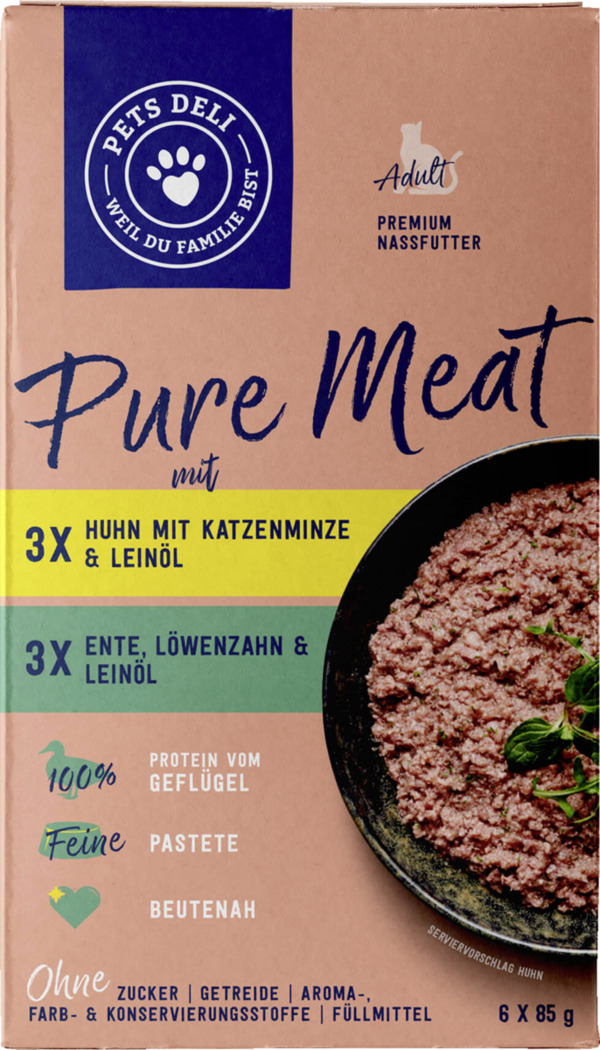 Bild 1 von Pets Deli Nassfutter Pure Meat Multipack Ente & Huhn für Katzen, 510 g