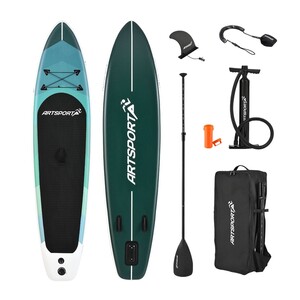 ArtSport Stand Up Paddle Board Blue Wave – Aufblasbares SUP Board Set bis 150 kg - Blau gestreift