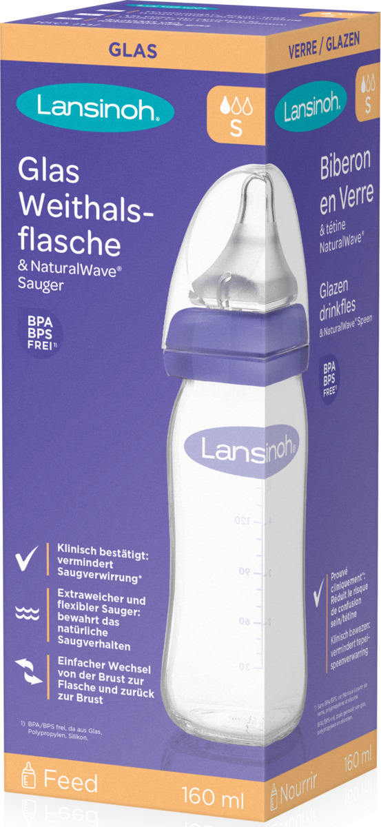 Bild 1 von Lansinoh NaturalWave® Glas-Weithalsflasche 160ml Gr. S