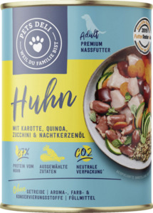 Pets Deli Nassfutter Huhn mit Karotte, Quinoa, Zucchini & Nachtkerzenöl für Hunde, 400 g