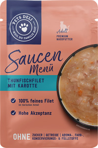 Pets Deli Nassfutter Saucen Menü mit  Thunfischfilet &  Karotte für Katzen, 70 g