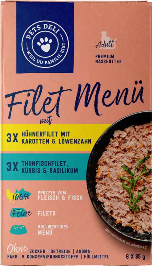 Bild 1 von Pets Deli Nassfutter Multipack Filet-Menü Hühnerfilet & Thunfischfliet für Katzen, 510 g