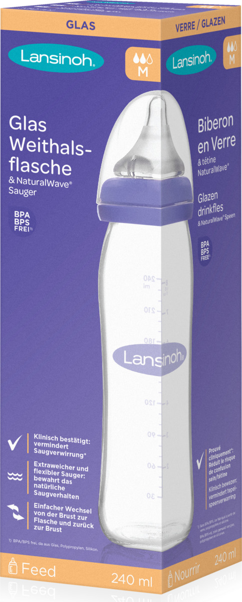 Bild 1 von Lansinoh NaturalWave® Glas-Weithalsflasche 160ml Gr. M