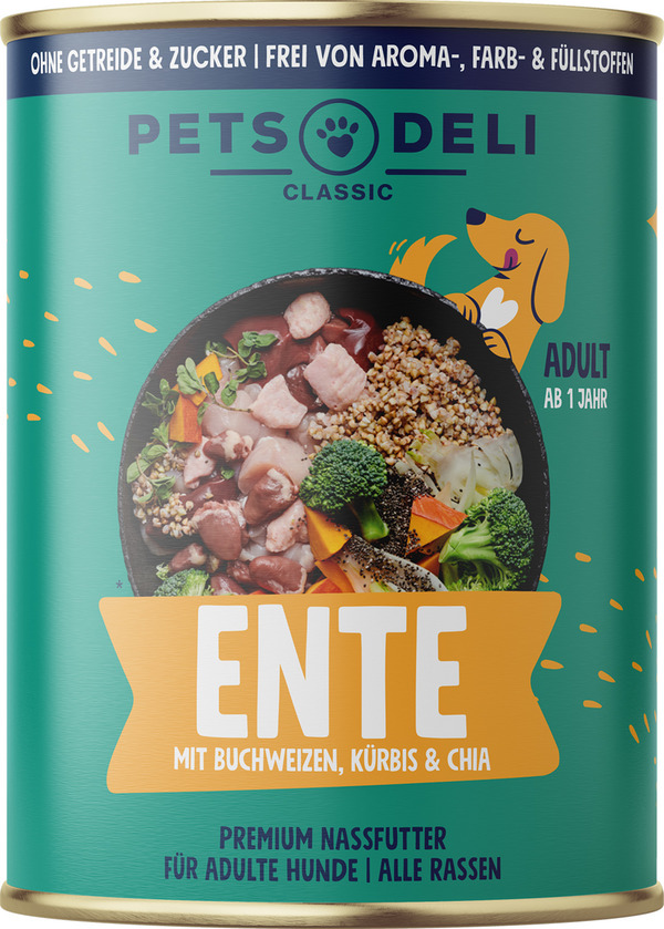 Bild 1 von Pets Deli Nassfutter Ente mit Buchweizen, Kürbis, Fenchel & Chia für Hunde, 400 g