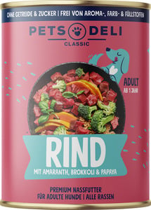 Pets Deli Nassfutter Rind mit Brokkoli, Papaya, Amaranth & Basilikum für Hunde, 400 g