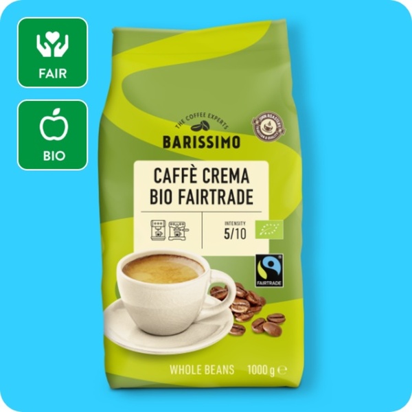 Bild 1 von BARISSIMO Bio-Fairtrade-Espresso oder -Caffè-Crema, Ganze Bohnen