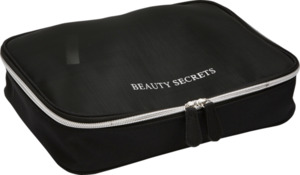 Vito & Joe Kosmetiktasche schwarz mit Mesh und "Beauty Secrets" Druck