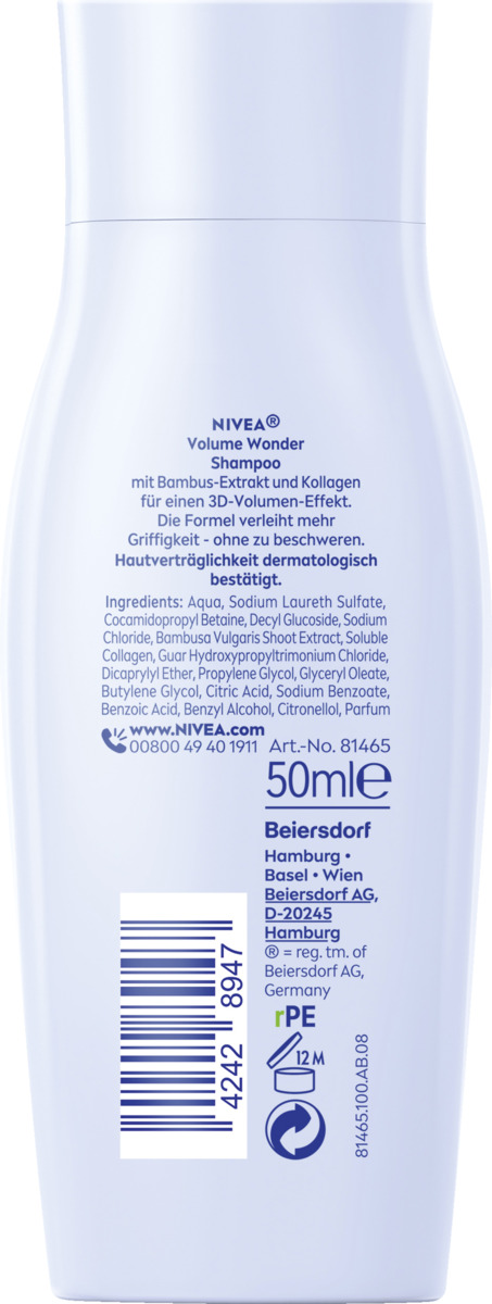 Bild 2 von NIVEA Volumen & Kraft Mildes Shampoo, 50 ml
