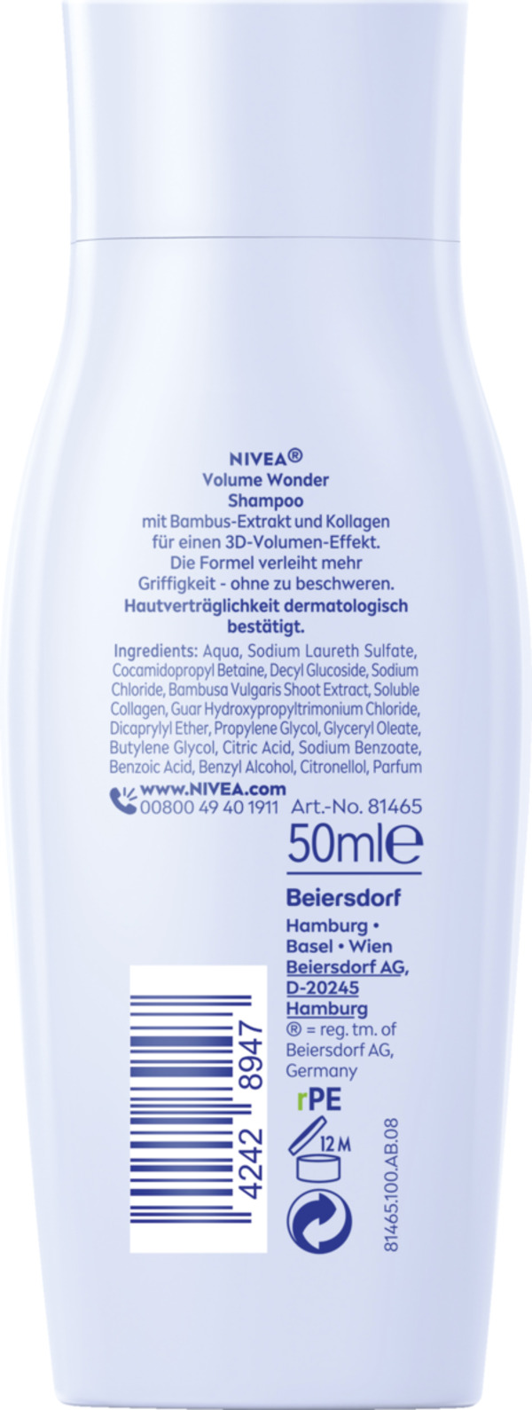 Bild 2 von NIVEA Volumen & Kraft Mildes Shampoo, 50 ml