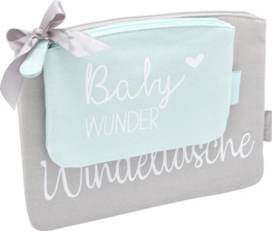 Vito & Joe Taschen-Set grau/mint mit Schriftzügen "Windeltasche & Babywunder"