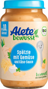 Alete bewusst Menü Spätzle mit Gemüse und Käse-Sauce ab dem 10. Monat