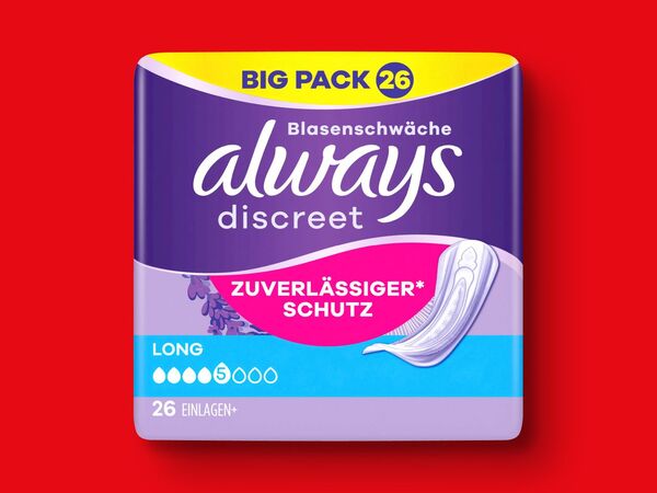 Bild 1 von Always Discreet Hygieneeinlagen, 
         26/20/30/9/10/40 Stück