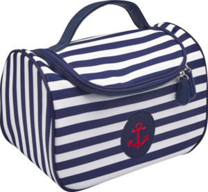 Travel Collection Beauty Case dunkelblau/weiss gestreift mit Anker