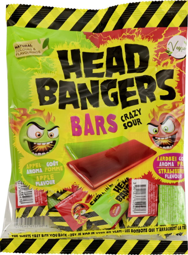 Bild 1 von HEAD BANGERS Crazy Sour Kaubonbons Apfel & Erdbeere, 200 g