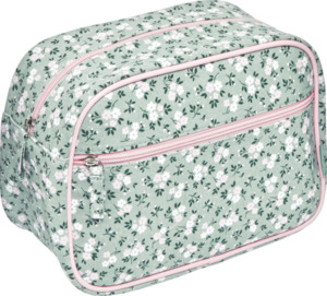 Vito & Joe Kosmetiktasche grün, recycelte Baumwolle mit Blumen und vorderer Reißverschlusstasche