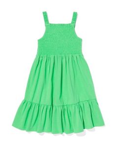 Kinder-Kleid, gesmokt, Blumen grün