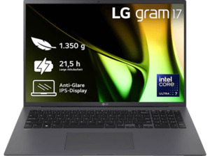 LG gram 17Z90S-G.AD7CG, Notebook, mit 17 Zoll Display Touchscreen, Intel® Core™ Ultra 7,155H Prozessor, 32 GB RAM, 2 TB SSD, Arc® GPU, Grau, Windows 11 Home (64 Bit), Grau