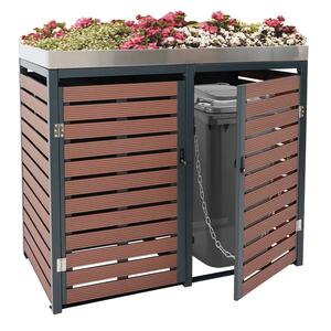 2er Mülltonnenverkleidung MCW-K14, Mülltonnenbox mit Pflanzkasten, 124x134x84cm WPC Edelstahl 79kg ~ Walnuss-Holzoptik