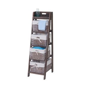 Leiterregal Franca, Regal Standregal mit 4 Korbschubladen 101x30cm, Shabby-Look, Vintage, braun